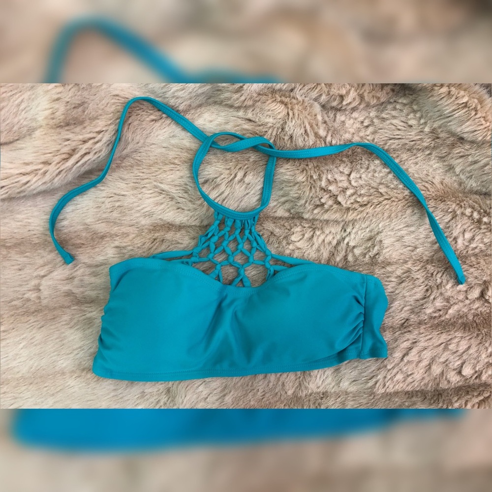 Turquoise Macrame Bust Halter Swim Top